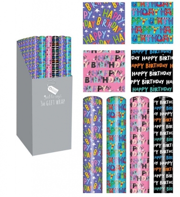 3 Metre Gift-Wrap Happy Birthday Designs