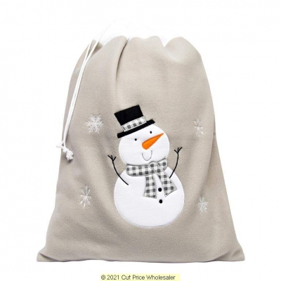 Deluxe Plush Silver Snowman Christmas Sack 50cm X 70cm