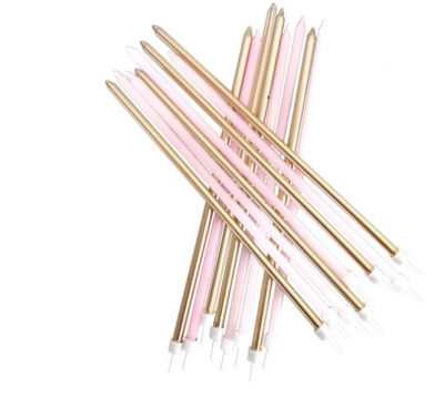 16 Extra Tall Candles Pastel Pink Metallic Mix With Holders