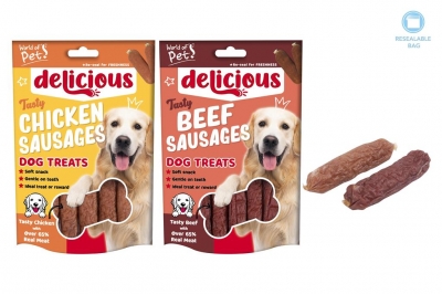 MEATY SAUSAGE DOG TREAT 2 FLAVOURS 7PK