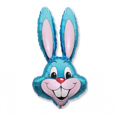 35" Blue Bunny Rabbit Head Foil Balloon Packaged