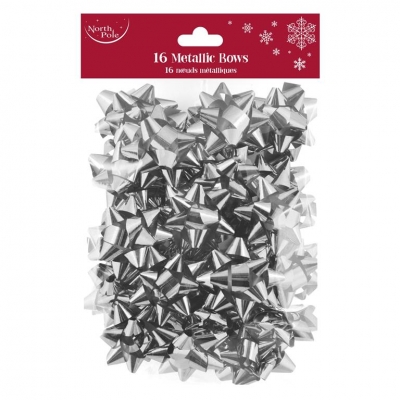 Christmas Silver Metallic Bows 16pk