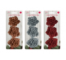 Christmas 3 Glitter flower Clips