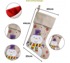 Deluxe Plush Hessian Snowman Stocking 40cm X 25cm