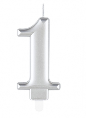 Metallic Silver Number 1 Birthday Candle