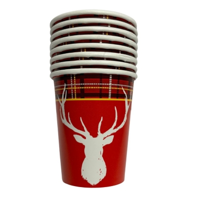 Christmas Plaid Deer Cup 9oz ( 8 Pack )