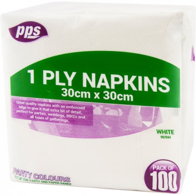 Napkins 1ply White 30cm 100pc / 25