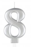 Metallic Silver Number 8 Birthday Candle