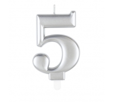 Metallic Silver Number 5 Birthday Candle