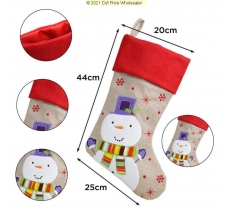 Deluxe Plush Hessian Red Top Snowman Stocking 40cm X 25cm