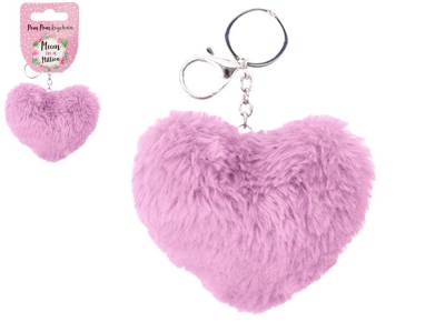 FAUX FUR HEART SHAPED POM POM KEYCHAIN