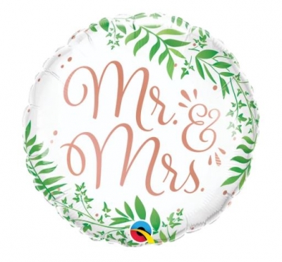 Qualatex 18" Round Mr & Mrs Elegant Greenery Balloon