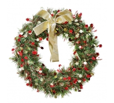 TINSEL WREATH 25cm DECORATED WITH STARS AND BOW