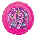 Pink Flowers Happy 13th Birthday Holographic Balloon