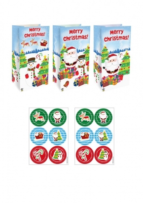 Christmas Paper Party Bags With Stickers X 12 Pack (12p )