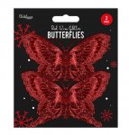 Red Glitter Butterfly Decoration 2 Pack
