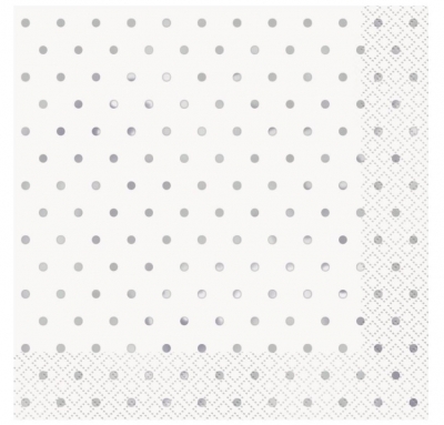 Elegant Silver Foil Dots Paper Napkins 16 Pack