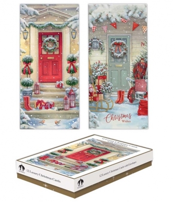 Christmas 12 cards Slim Boxed - Traditional Doors