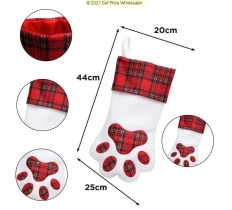 Deluxe Plush Red Tartan Dog Paw Shaped Stocking 36cm X 20cm