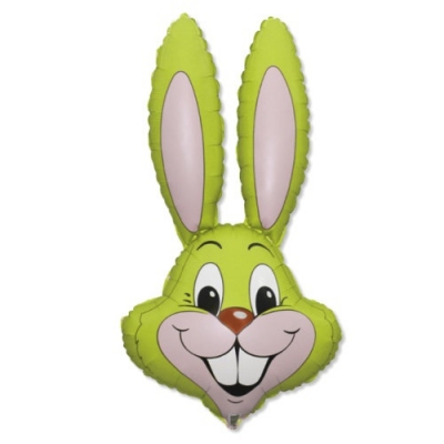 35" Lime Green Bunny Rabbit Head Foil Balloon Packaged