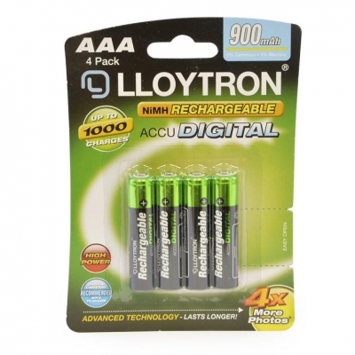 Lloytron AAA 900Mah Nimh Rechargable Batteries 4 Pack