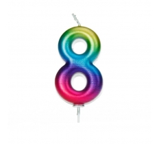 Age 8 Metallic Numeral Moulded Pick Candle Rainbow