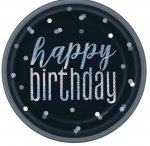 9" Glitz Black BirthDay Plate Pack Of 8