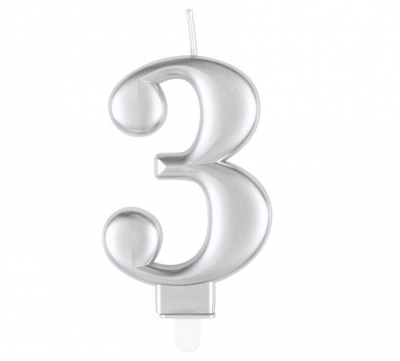 Metallic Silver Number 3 Birthday Candle