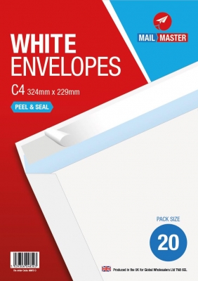 Mail Master C4 White Peel & Seal 20 Pack Envelope
