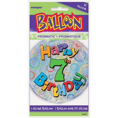 Age 7 Birthday Prism Round Foil Balloon 18"