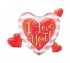 Qualatex 37" Shape I Love You Pink Stripes & Hearts Balloon