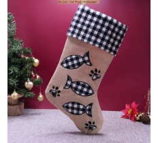 Deluxe Plush Plaid Black Check Fish Bone Stocking 40cm X 25cm