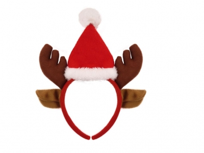 REINDEER ANTLER HEADBAND WITH EARS AND SANTA HAT