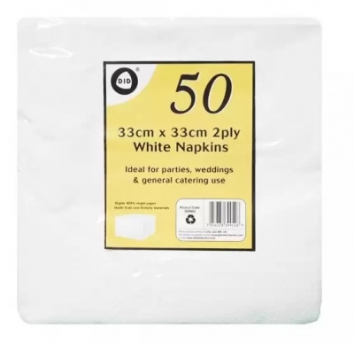 50pc 33cm x 33cm 2ply White Napkins