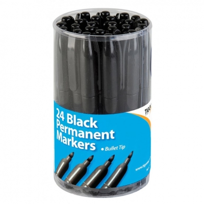 Tiger Bullet Tip 2mm Permanent Black Markers X 24