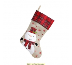 Deluxe Plush Tartan Snowman Christmas Stocking 40cm X 25cm