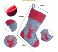 Deluxe Plush Stag Grey Red Top Charcoal Stocking 40cm X 25cm