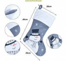 Deluxe Plush Snowman Grey Knitted Stocking 40cm X 25cm