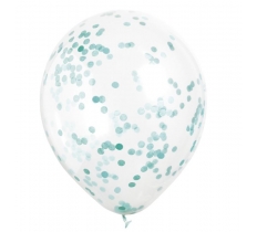 12" Clear Latex Balloons With Caribbean Teal Confetti 6 Pack