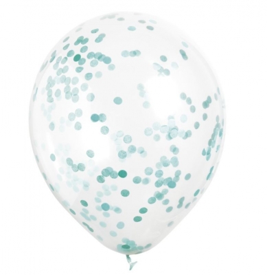 12" Clear Latex Balloons With Caribbean Teal Confetti 6 Pack