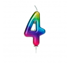 Age 4 Metallic Numeral Moulded Pick Candle Rainbow