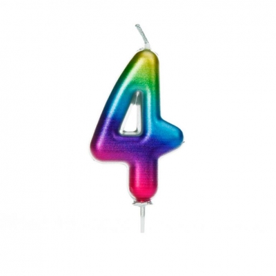 Age 4 Metallic Numeral Moulded Pick Candle Rainbow