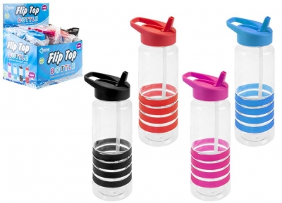 Colour Strip Drinks Bottle With Built In Straw