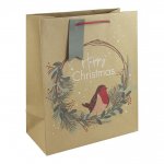 Christmas Kraft Robin Wreath Large Bag(330mmx455mmx100mm)