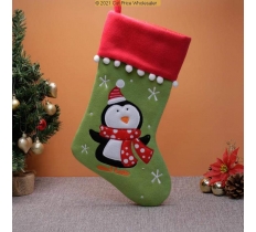 Deluxe Plush Green Red Pom Pom Penguin Stocking 40cm X 25cm