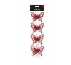 Christmas Red Glittered Butterfly Decorations - 4 Pack