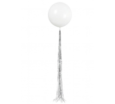 24" White Latex Balloon With Silver Tassel