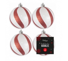 Candy Cane Glitter Baubles 4pk