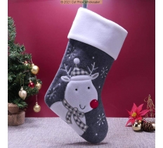 Deluxe Plush Charcoal Reindeer Christmas Stocking 40cm X 25cm