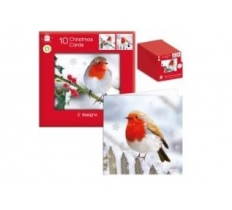 Christmas Square Robins 2 Design Card Pack Of 10